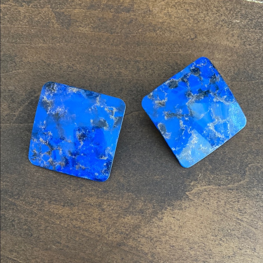 Blue Square Statement Earrings - image 1